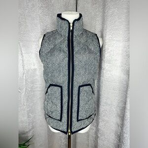 J.Crew Lightweight Herringbone Print Quilted Down Excursion Vest Sz XXS-S